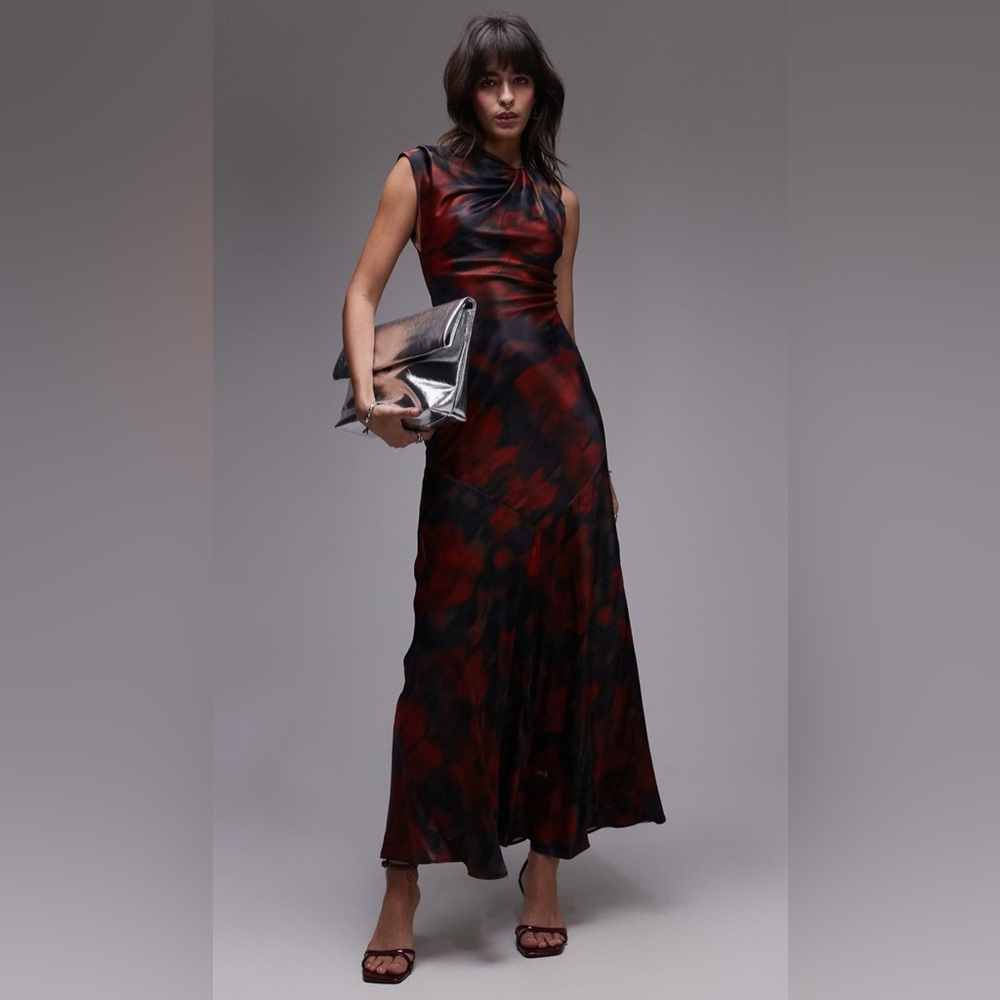 Topshop Print Knot Detal One Shoulder Maxi Dress Size US 4